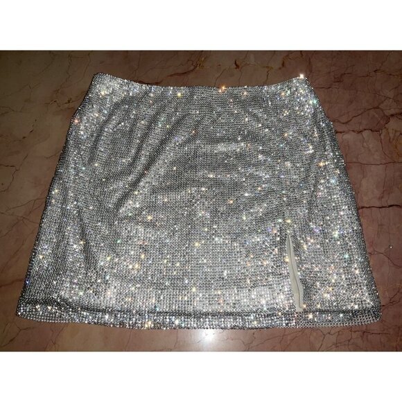 LAMARQUE Pati Rhinestone Mini Skirt in Silver XSmall New Womens Faux Leather - Picture 6 of 12